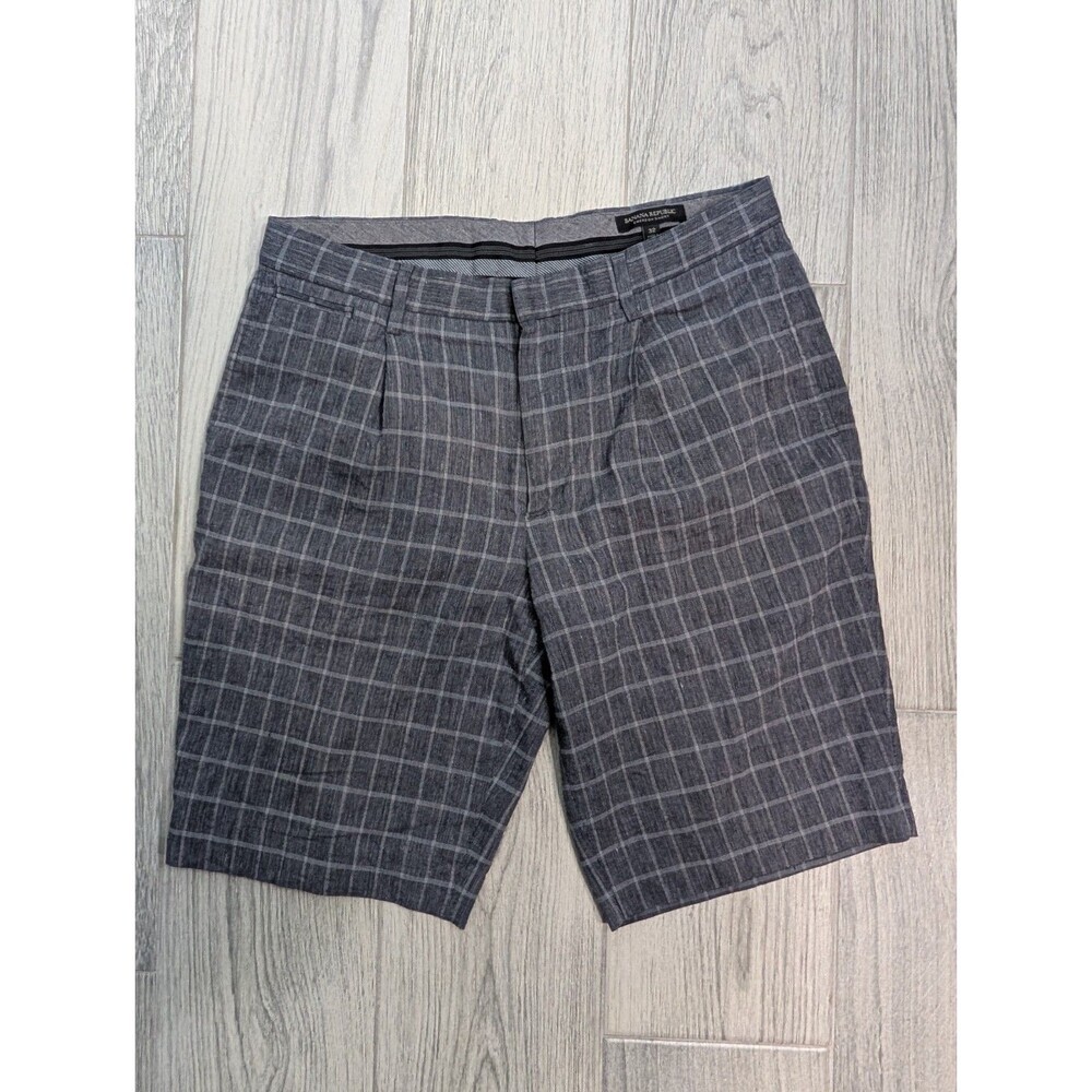 Banana Republic Men Size 32 Gray Plaid Linen Blend Shorts